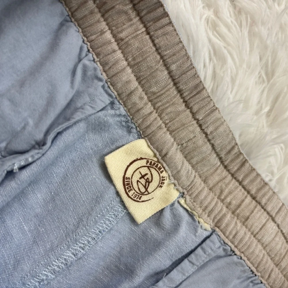 Panama Jack Mens Linen Cotton Blend Casual Pants Elastic Waist Blue Beach Sz XL